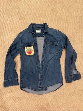 Goodfellow & Co Blue Denim Button-Down Shirt with cottagecore herb Pocket Patch
